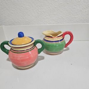 Pacific Rim Hand Painted Orange Sugar Bowl With Lid /creamer 4 1/2‎ In